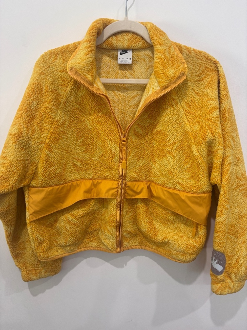 Nike Sportswear Floral Sherpa Fleece Jacket Women XS/S Yellow High Pile Zip